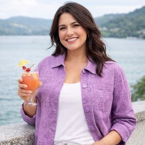 NWT $89 Allison Daley Petites Lilac Eyelet Cotton Button Lightweight Jacket